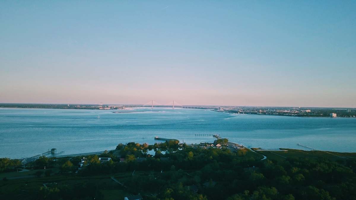 james island bird's-eye view photography of trees near body of water charleston